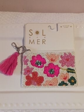 Gorgeous! Pink Floral 🌺 Beaded Card/Coin Wallet with Tassel🪷🌼🌺
